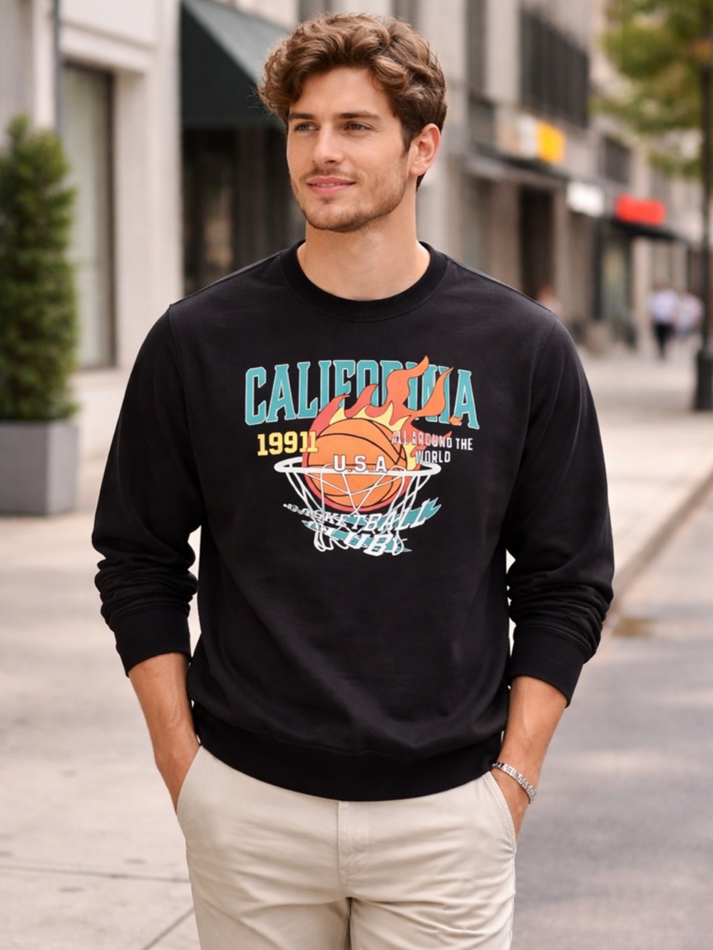 ROMWE California 1991 Basketball Club USA Around The World Sweater Sz Small NWT